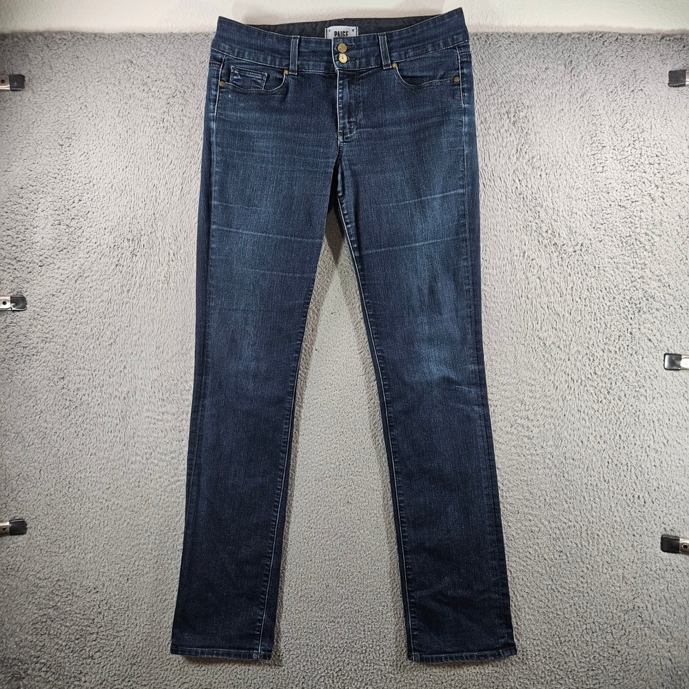 Paige Hidden Hills Straight Leg Jeans Dark Wash Blue Denim Size 31 Stretch USA